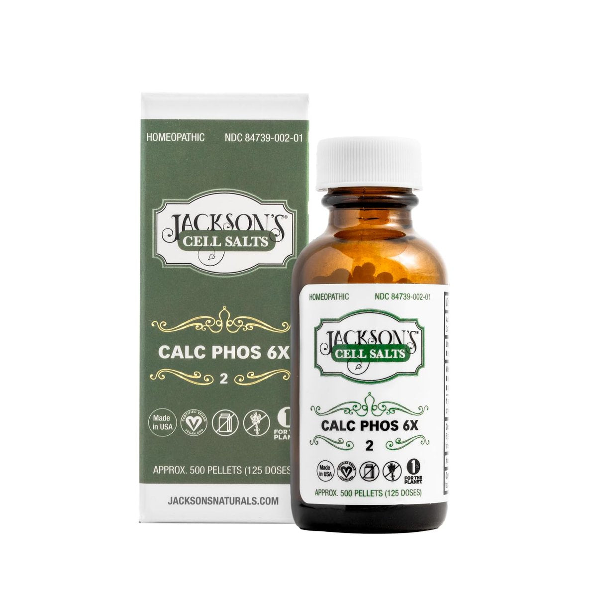 Jackson's Zelle Nr. 2 Calc Phos 6X (500 Pellet Flasche) – Zertifiziert vegan, laktosefreies Schüßler-Salz Calcarea Phosphorica 6X (Hergestellt in den USA)