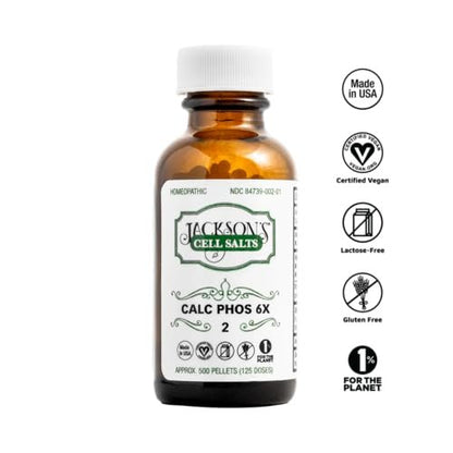 Jackson's Zelle Nr. 2 Calc Phos 6X (500 Pellet Flasche) – Zertifiziert vegan, laktosefreies Schüßler-Salz Calcarea Phosphorica 6X (Hergestellt in den USA)