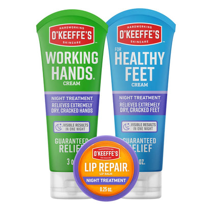 O'Keeffe's Night Treatment Combo Pack – Handcreme, Fußcreme & Lippenbalsam für die Nacht | Geschenkset