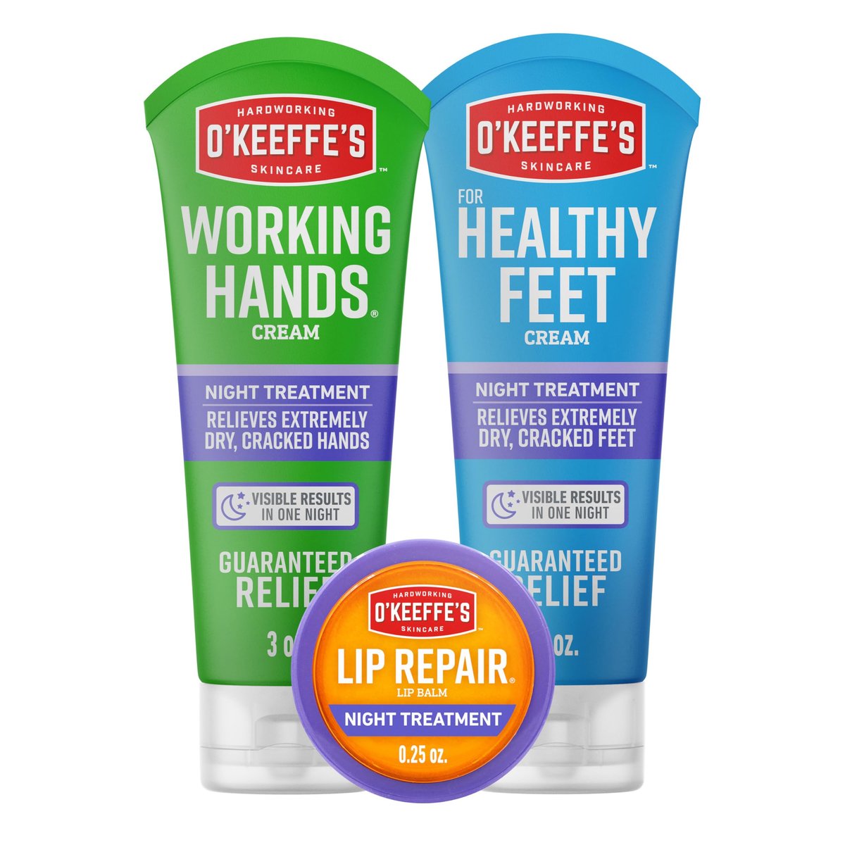 O'Keeffe's Night Treatment Combo Pack – Handcreme, Fußcreme & Lippenbalsam für die Nacht | Geschenkset