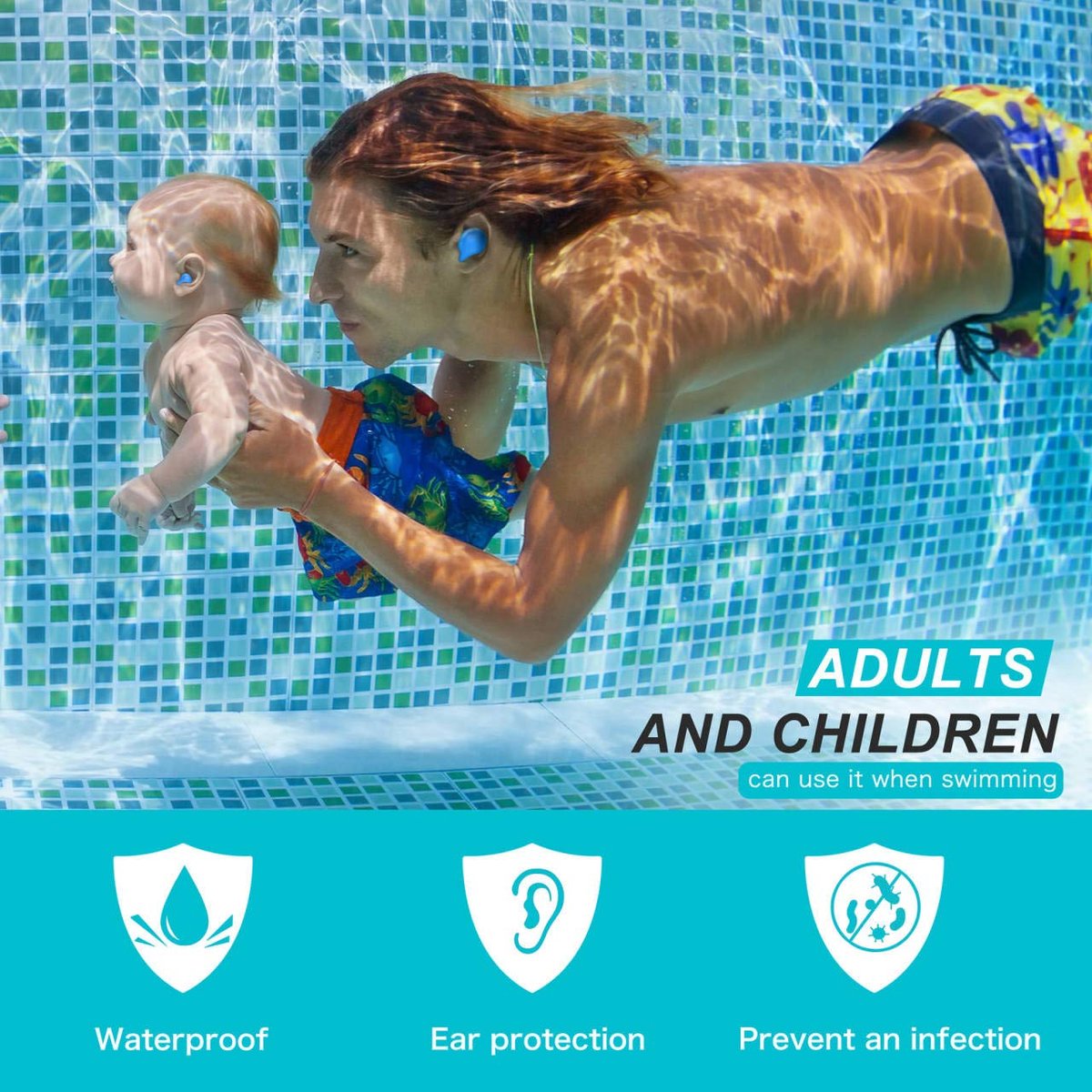 Wiederverwendbare formbare Silikon-Ohrstöpsel zum Schlafen, Schwimmen, Lärmschutz – 4 Paar (2 Packungen) in Blau + Grün
