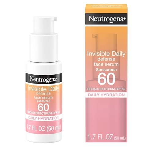 Neutrogena Invisible Daily Defense Broad Spectrum SPF 60 Antioxidant Gesichts-Sonnenschutz Serum, Feuchtigkeitsspendend, Wasserbeständig (80 Minuten), Ölfrei, Duftfrei, Nicht Komedogen, 50 ml