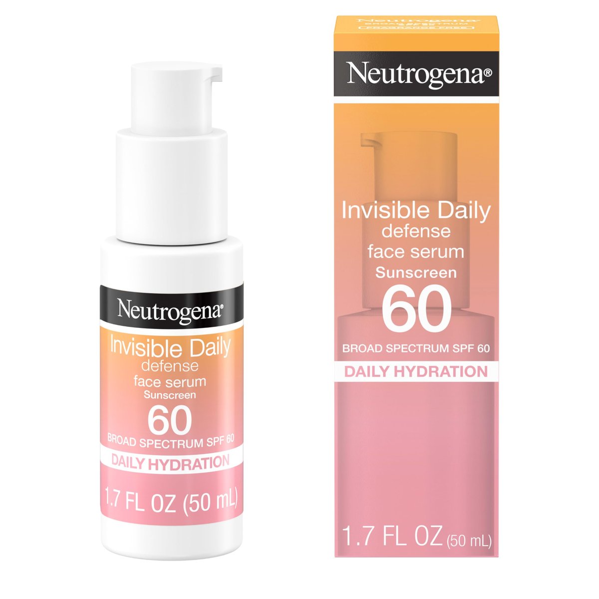 Neutrogena Invisible Daily Defense Broad Spectrum SPF 60 Antioxidant Gesichts-Sonnenschutz Serum, Feuchtigkeitsspendend, Wasserbeständig (80 Minuten), Ölfrei, Duftfrei, Nicht Komedogen, 50 ml