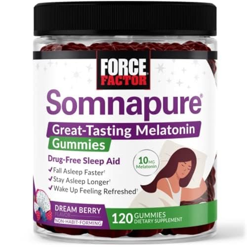Force Factor Somnapure Gummis mit Melatonin für Erwachsene – Nicht gewohnheitsbildendes Schlafmittel für tiefen Schlaf, länger schlafen und erfrischt aufwachen – Traumbeere-Geschmack, 120 Stück (1er-Pack)