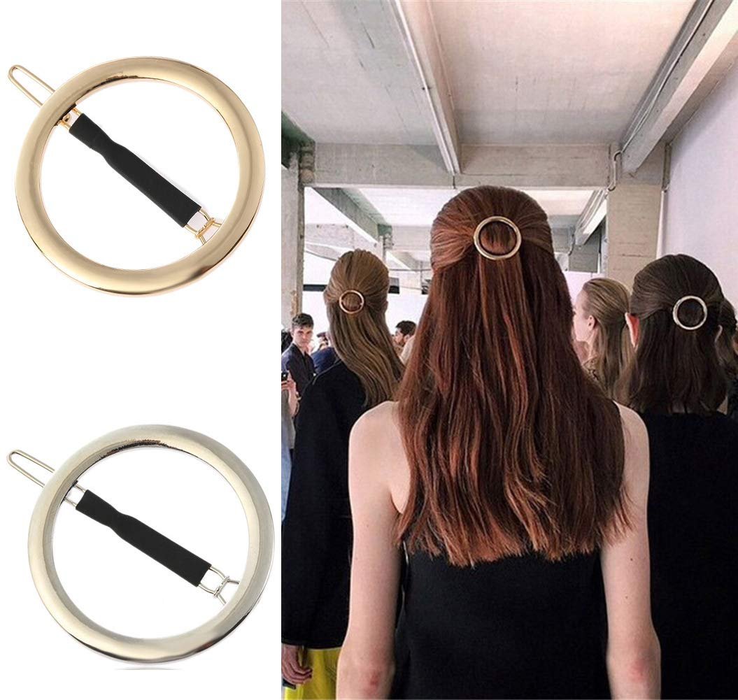 GIYOMI 2 Stücke Minimalistischer Haarklammer-Set für Frauen und Mädchen, Neu gestaltete hohle runde geometrische Haarspangen Bobby Pins, Gold & Silber