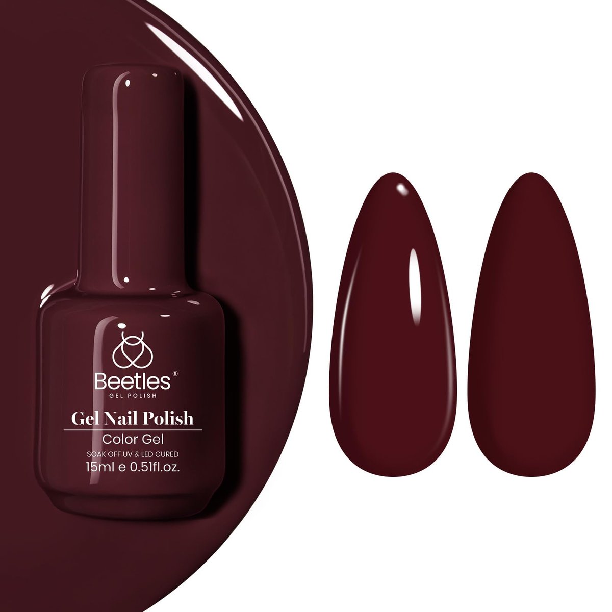 Beetles Burgunderroter Gel-Nagellack – Blanchett Maroon Gel-Nagellack, 15 ml Dunkler Pflaumenrot UV-Lampe Einweichen Maniküre DIY zu Hause Nagelgeschenke für Frauen