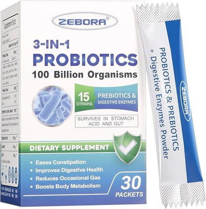 Probiotika für Frauen & Männer - 100 Milliarden plus Verdauungsenzyme & Präbiotika, höchste Potenz 3-in-1 Komplett-Probiotika für Verdauungsgesundheit, Immununterstützung