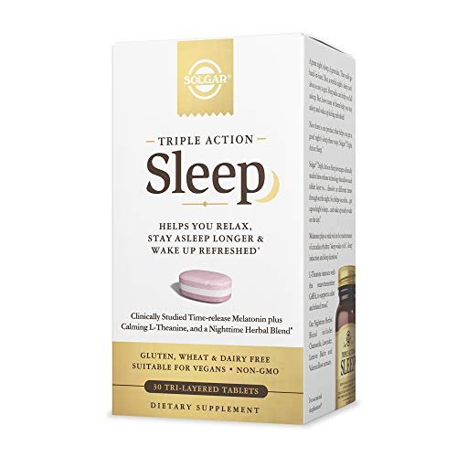Solgar Triple Action Sleep 30 Tri-Layer Tabletten - Zeitverzögerte Freisetzung von Melatonin & L-Theanin plus Kräutermischung - Hilft beim Entspannen, schnellen Einschlafen und längerem Durchschlafen - Non-GMO, glutenfrei - 30 Portionen