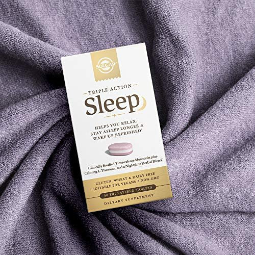 Solgar Triple Action Sleep 60 Tri-Layer Tabletten - Zeitverzögerte Freisetzung von Melatonin & L-Theanin mit Kräutermischung - Hilft beim Entspannen, schnellen Einschlafen und Durchschlafen - Non-GMO, Glutenfrei - 60 Portionen
