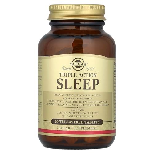 Solgar Triple Action Sleep 60 Tri-Layer Tabletten - Zeitverzögerte Freisetzung von Melatonin & L-Theanin mit Kräutermischung - Hilft beim Entspannen, schnellen Einschlafen und Durchschlafen - Non-GMO, Glutenfrei - 60 Portionen