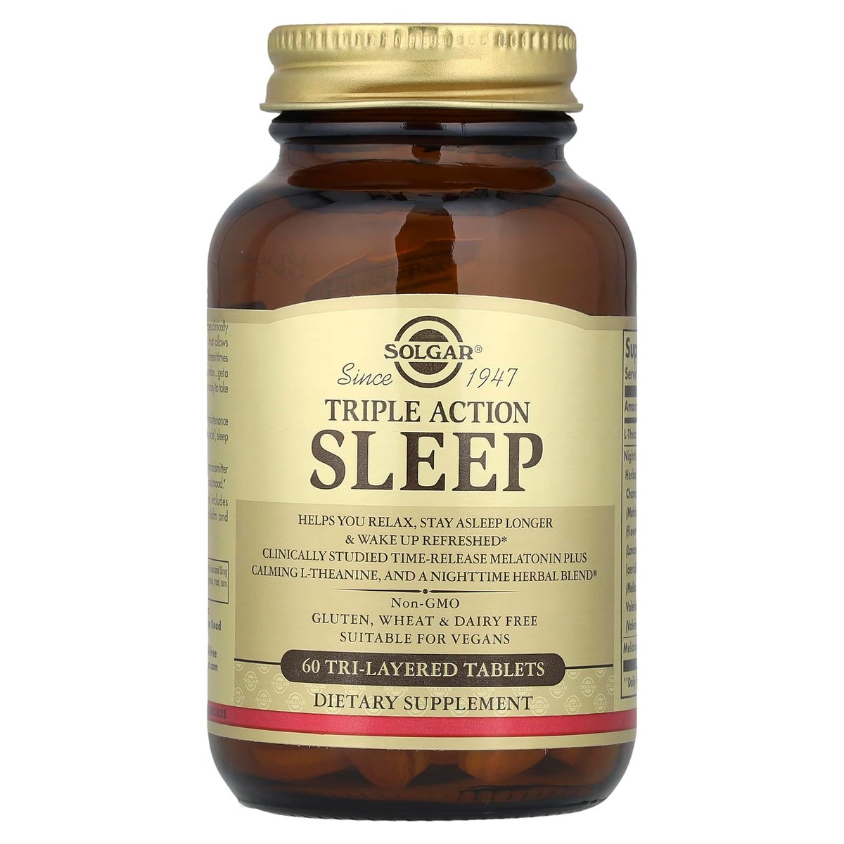 Solgar Triple Action Sleep 60 Tri-Layer Tabletten - Zeitverzögerte Freisetzung von Melatonin & L-Theanin mit Kräutermischung - Hilft beim Entspannen, schnellen Einschlafen und Durchschlafen - Non-GMO, Glutenfrei - 60 Portionen