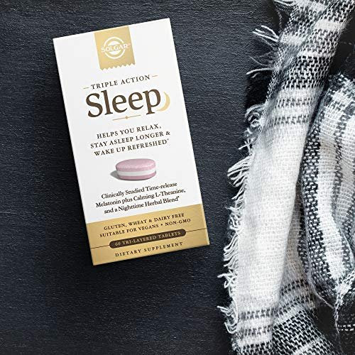 Solgar Triple Action Sleep 60 Tri-Layer Tabletten - Zeitverzögerte Freisetzung von Melatonin & L-Theanin mit Kräutermischung - Hilft beim Entspannen, schnellen Einschlafen und Durchschlafen - Non-GMO, Glutenfrei - 60 Portionen