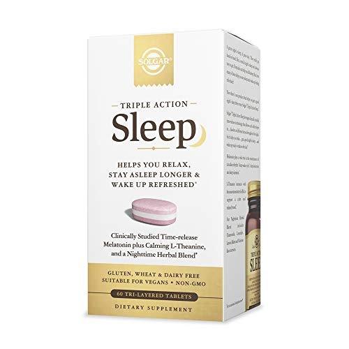 Solgar Triple Action Sleep 60 Tri-Layer Tabletten - Zeitverzögerte Freisetzung von Melatonin & L-Theanin mit Kräutermischung - Hilft beim Entspannen, schnellen Einschlafen und Durchschlafen - Non-GMO, Glutenfrei - 60 Portionen