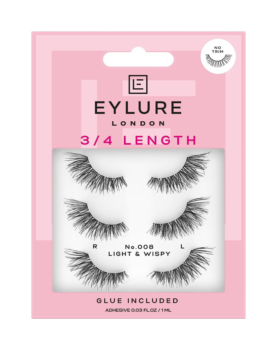 Eylure Fluttery Light 008 Falsche Wimpern Multipack – Schwarze Latex-Wimpern für einen natürlichen Look