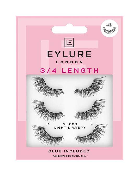Eylure Fluttery Light 008 Falsche Wimpern Multipack – Schwarze Latex-Wimpern für einen natürlichen Look