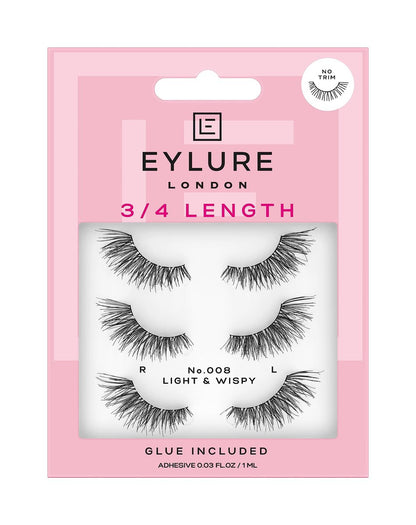 Eylure Fluttery Light 008 Falsche Wimpern Multipack – Schwarze Latex-Wimpern für einen natürlichen Look