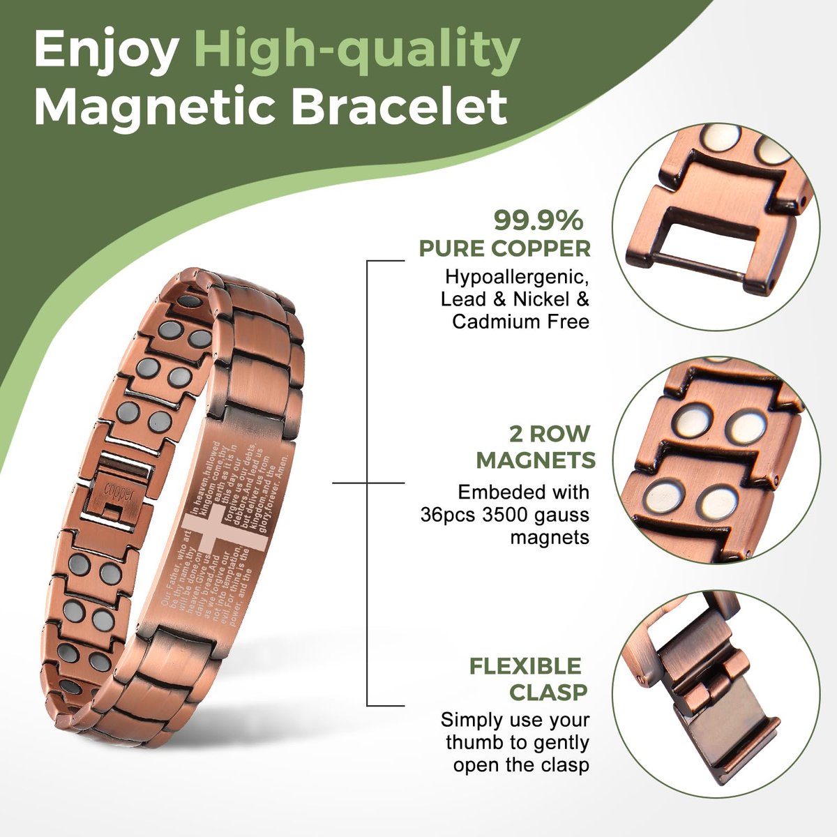 MagEnergy Kupferarmband für Männer – Kreuz-Magnetarmband mit extra starken Magneten, verstellbare Glieder, Geschenkbox inkl. Größentabelle