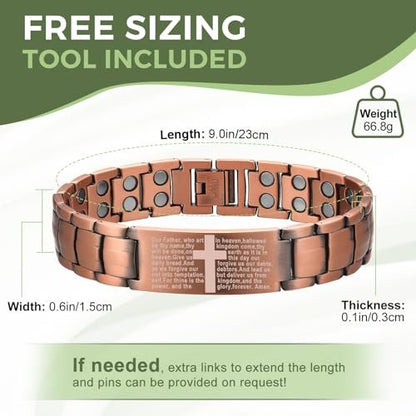 MagEnergy Kupferarmband für Männer – Kreuz-Magnetarmband mit extra starken Magneten, verstellbare Glieder, Geschenkbox inkl. Größentabelle
