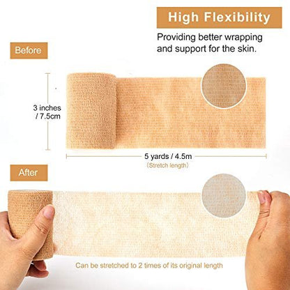 SUPERBE Selbstklebender elastischer Verband (3 Zoll x 5 Yards), 8er-Pack – Ideale Fixierbinde für Erste Hilfe, Sport, Handgelenk & Knöchel