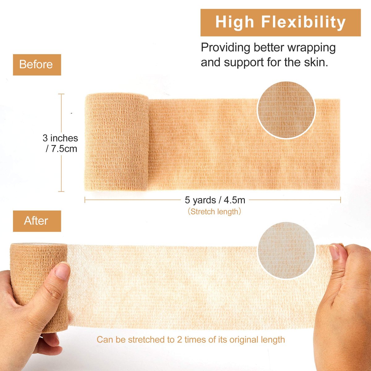SUPERBE Selbstklebender elastischer Verband (3 Zoll x 5 Yards), 8er-Pack – Ideale Fixierbinde für Erste Hilfe, Sport, Handgelenk & Knöchel