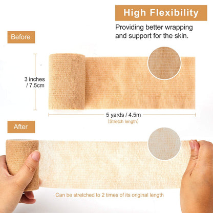 SUPERBE Selbstklebender elastischer Verband (3 Zoll x 5 Yards), 8er-Pack – Ideale Fixierbinde für Erste Hilfe, Sport, Handgelenk & Knöchel