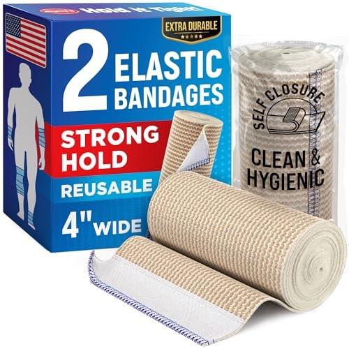 Hochleistungs-Elastikbandage 4 Zoll (2er-Pack) – Selbstschließende, stark komprimierende, wiederverwendbare Bandage für Beine, Knöchel, Handgelenke und Knie – für Erste-Hilfe-Set und nach der Operation – Latexfrei