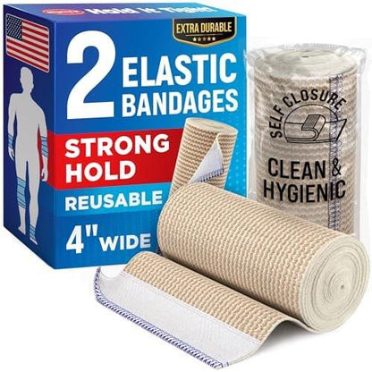 Hochleistungs-Elastikbandage 4 Zoll (2er-Pack) – Selbstschließende, stark komprimierende, wiederverwendbare Bandage für Beine, Knöchel, Handgelenke und Knie – für Erste-Hilfe-Set und nach der Operation – Latexfrei