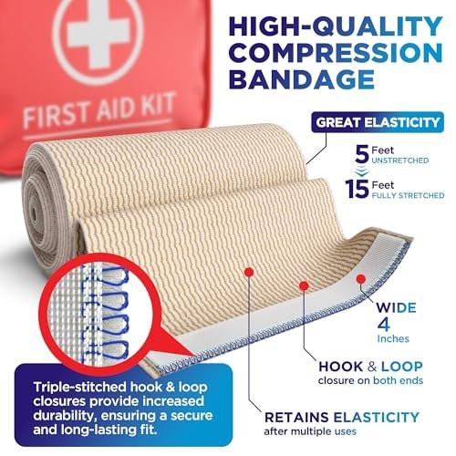 Hochleistungs-Elastikbandage 4 Zoll (2er-Pack) – Selbstschließende, stark komprimierende, wiederverwendbare Bandage für Beine, Knöchel, Handgelenke und Knie – für Erste-Hilfe-Set und nach der Operation – Latexfrei