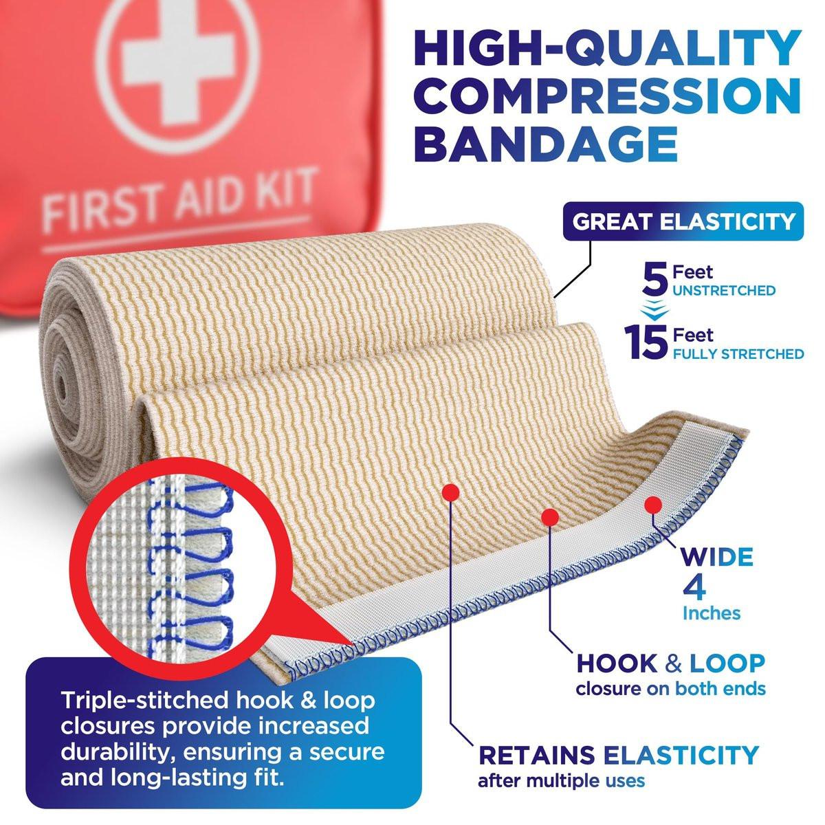 Hochleistungs-Elastikbandage 4 Zoll (2er-Pack) – Selbstschließende, stark komprimierende, wiederverwendbare Bandage für Beine, Knöchel, Handgelenke und Knie – für Erste-Hilfe-Set und nach der Operation – Latexfrei