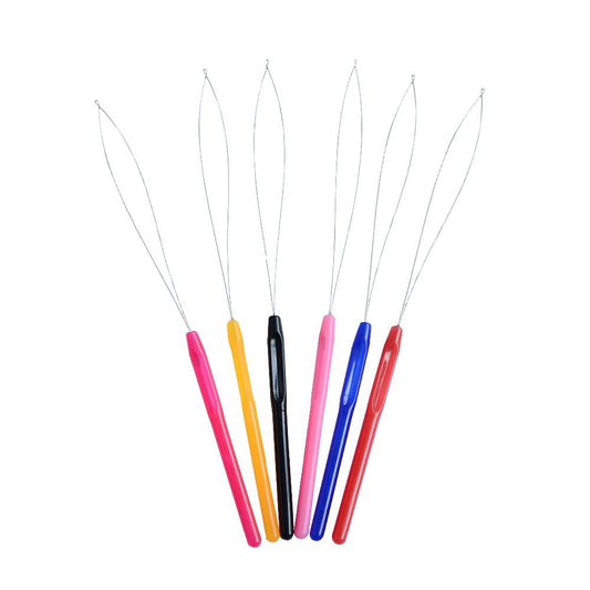 6-teiliges Set Kunststoff-Haarextensions-Einfädelwerkzeug – Mikro-Nadel-Haken für Haarverlängerungen und Feder-Extensions (mehrfarbig)
