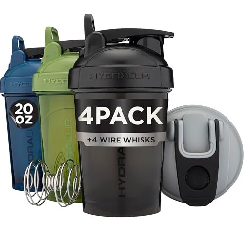 Hydra Cup Shaker-Becher 4er-Pack – 20 oz Mini-Shaker für Proteinshakes, BPA-frei, auslaufsicher, mit Schneebesen (OG Sport Mix)