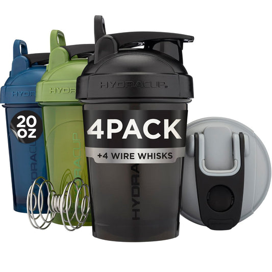 Hydra Cup Shaker-Becher 4er-Pack – 20 oz Mini-Shaker für Proteinshakes, BPA-frei, auslaufsicher, mit Schneebesen (OG Sport Mix)