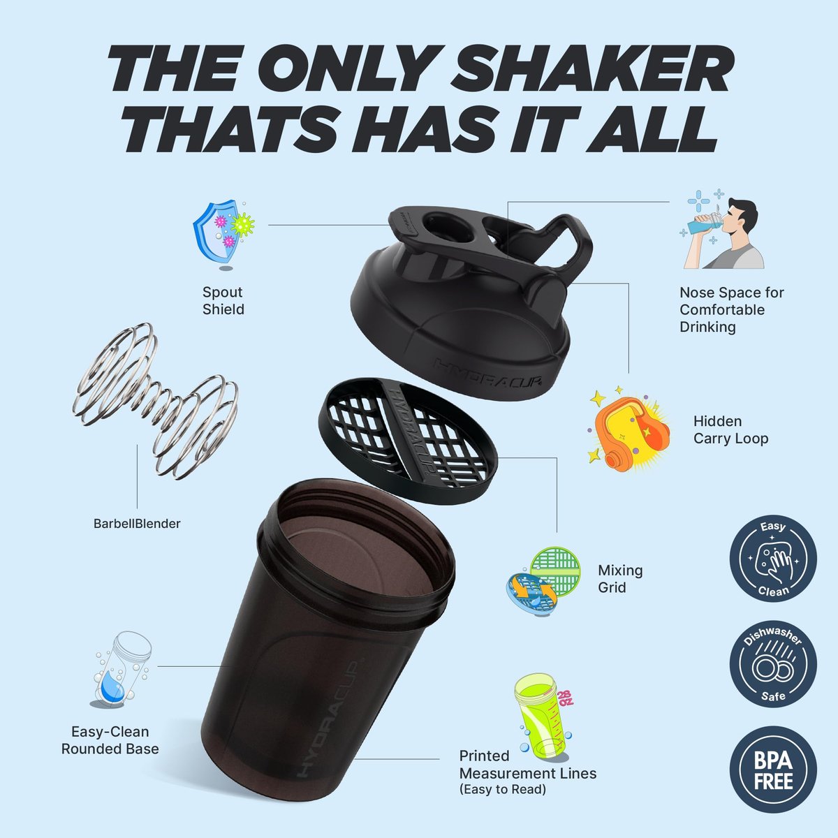 Hydra Cup Shaker-Becher 4er-Pack – 20 oz Mini-Shaker für Proteinshakes, BPA-frei, auslaufsicher, mit Schneebesen (OG Sport Mix)