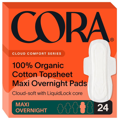 Cora 100% Bio-Baumwoll-Binden Maxi für die Nacht (24 Stück)