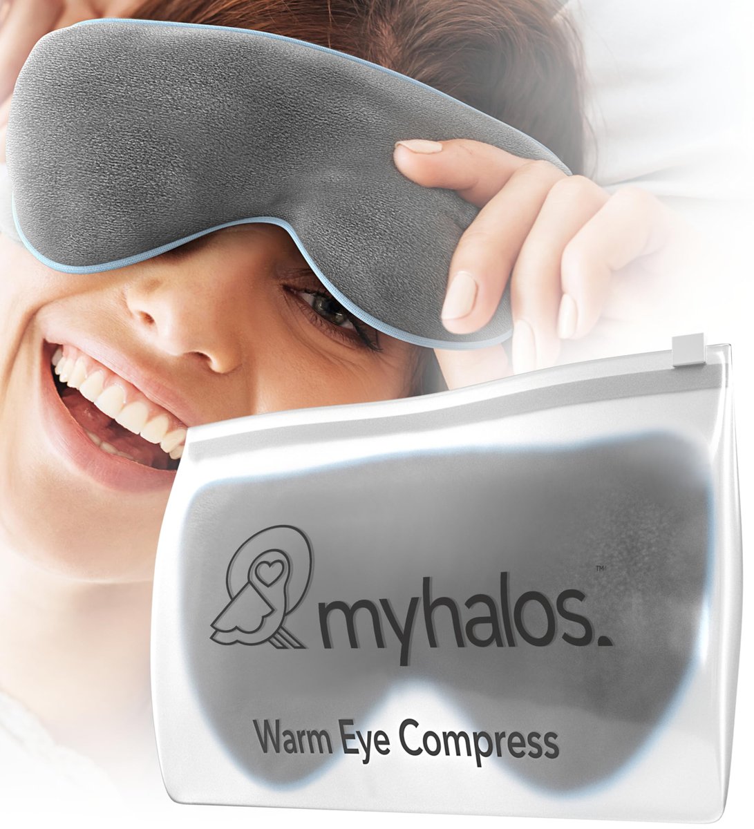 MyHalos® Heizmaske für trockene Augen – Dampf-Warmkompresse für die Augen – Styes entfernen, Chalazion-Therapie – Feuchtwärmemaske bei Blepharitis & MGD – FSA/HSA-berechtigt