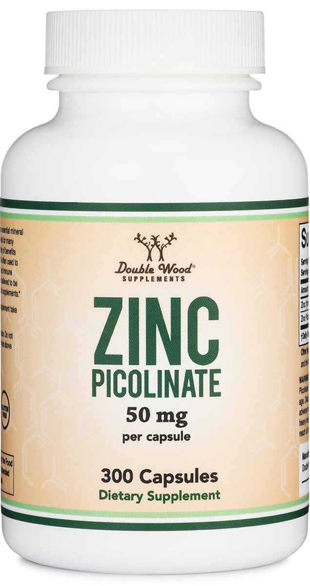 Zinkpicolinat 50 mg, 300 Kapseln (Immununterstützung) – Non-GMO, Glutenfrei (300-Tage-Vorrat) von Double Wood Supplements