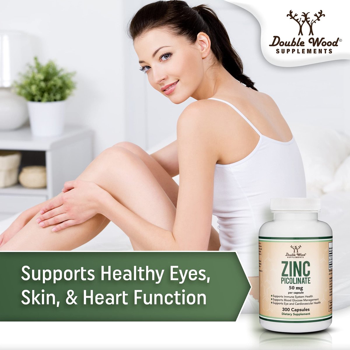 Zinkpicolinat 50 mg, 300 Kapseln (Immununterstützung) – Non-GMO, Glutenfrei (300-Tage-Vorrat) von Double Wood Supplements