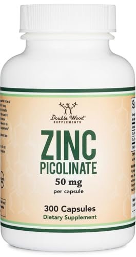 Zinkpicolinat 50 mg, 300 Kapseln (Immununterstützung) – Non-GMO, Glutenfrei (300-Tage-Vorrat) von Double Wood Supplements