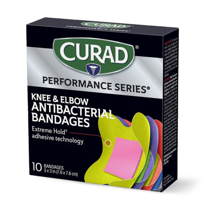 CURAD Performance Series Antibakterielle Pflaster für Ellenbogen und Knie, 3" x 3", 30 Stück