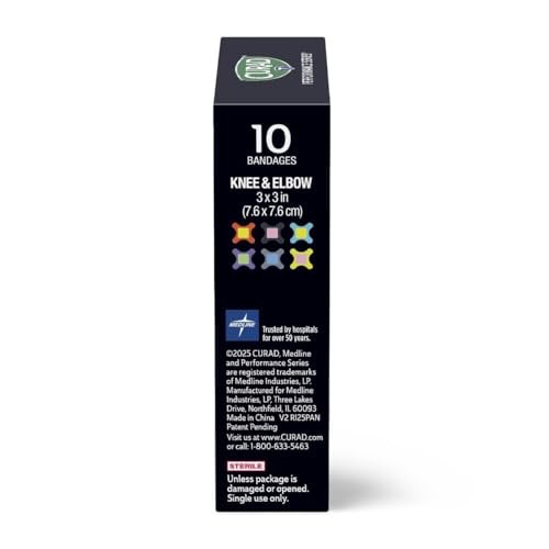 CURAD Performance Series Antibakterielle Pflaster, Extreme Haltbarkeit, Knie & Ellenbogen 7,6 cm x 7,6 cm, 10 Stück, Ideal für Schnitte, Schürfwunden, Sport und aktive Lebensstile