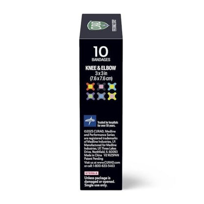 CURAD Performance Series Antibakterielle Pflaster, Extreme Haltbarkeit, Knie & Ellenbogen 7,6 cm x 7,6 cm, 10 Stück, Ideal für Schnitte, Schürfwunden, Sport und aktive Lebensstile