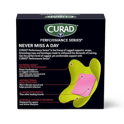 CURAD Performance Series Antibakterielle Pflaster, Extreme Haltbarkeit, Knie & Ellenbogen 7,6 cm x 7,6 cm, 10 Stück, Ideal für Schnitte, Schürfwunden, Sport und aktive Lebensstile