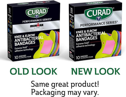 CURAD Performance Series Antibakterielle Pflaster, Extreme Haltbarkeit, Knie & Ellenbogen 7,6 cm x 7,6 cm, 10 Stück, Ideal für Schnitte, Schürfwunden, Sport und aktive Lebensstile