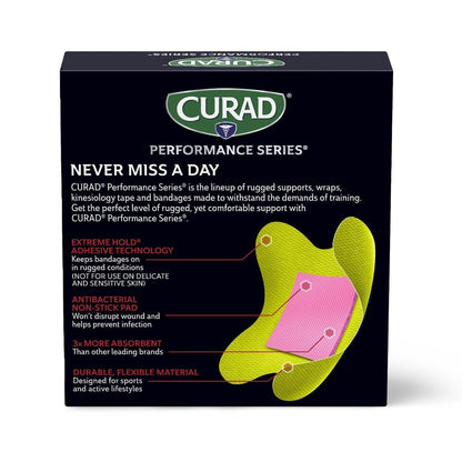 CURAD Performance Series Antibakterielle Pflaster, Extreme Haltbarkeit, Knie & Ellenbogen 7,6 cm x 7,6 cm, 10 Stück, Ideal für Schnitte, Schürfwunden, Sport und aktive Lebensstile