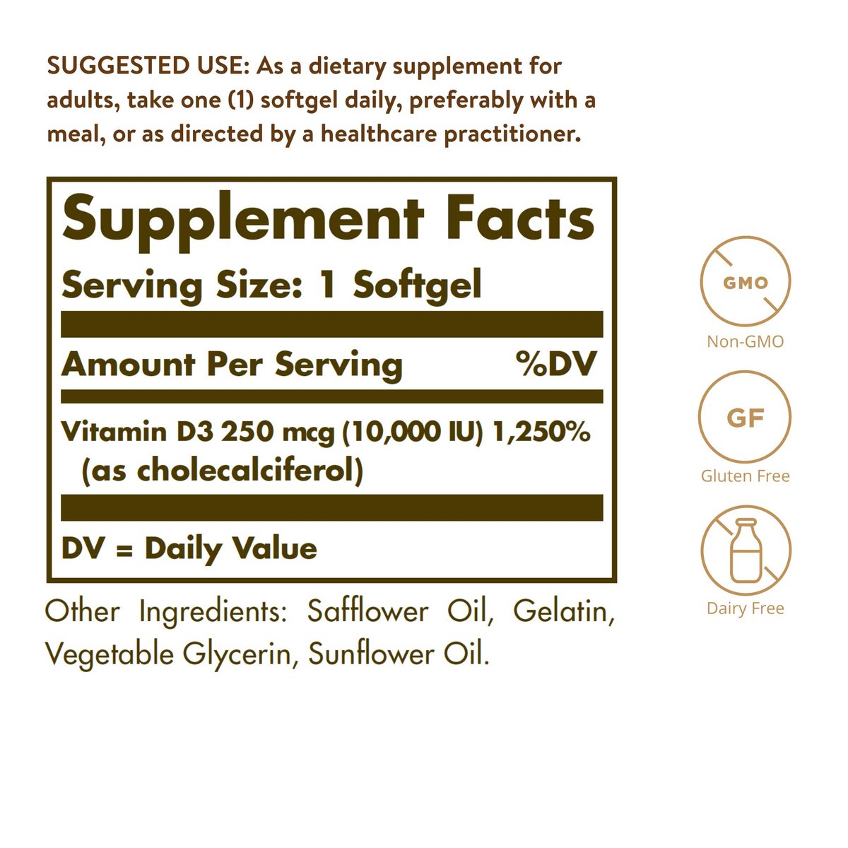 Solgar Vitamin D3 250 mcg (10.000 IE) – 180 Softgel-Kapseln zur Unterstützung von Knochen, Zähnen und Immunsystem – Nicht-GVO, gluten- und laktosefrei