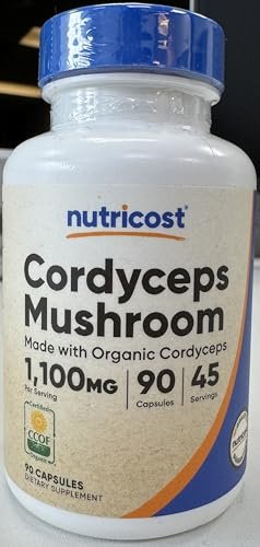 Nutricost Cordyceps Pilze Kapseln 1100mg, 45 Portionen - CCOF zertifiziert, aus biologischem Anbau, vegetarisch, glutenfrei, 550mg pro Kapsel (90 Kapseln)