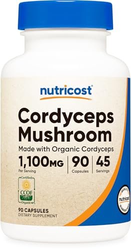 Nutricost Cordyceps Pilze Kapseln 1100mg, 45 Portionen - CCOF zertifiziert, aus biologischem Anbau, vegetarisch, glutenfrei, 550mg pro Kapsel (90 Kapseln)