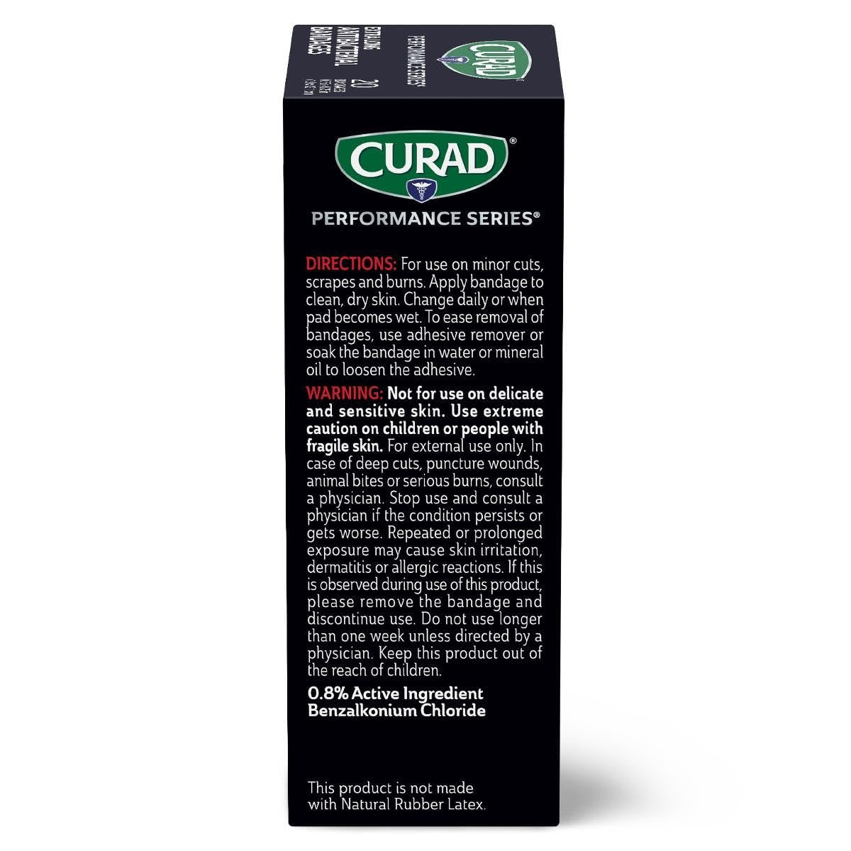 CURAD Performance Series IRONMAN Antibakterielle Pflaster, Extreme Hafttechnologie, extra lange flexible Stoffpflaster für Schnitte, Schürfwunden und Verbrennungen, gemischte Farben, 0,75 x 4,75 Zoll, 20 Stück