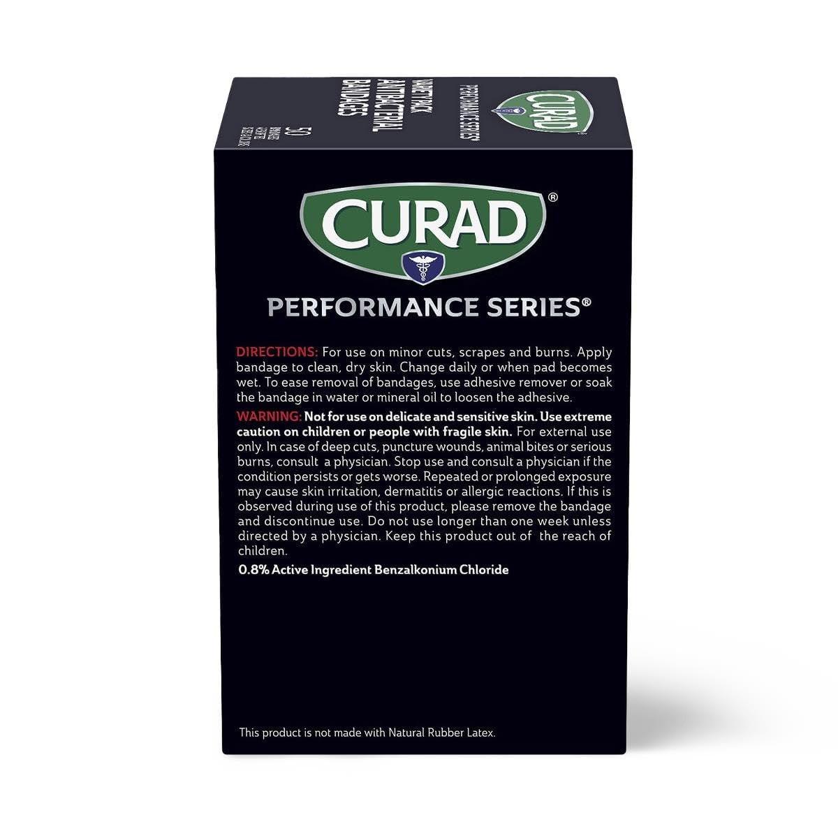 CURAD Performance Series IRONMAN Antibakterielle Finger- und Knöchel-Bandagen mit extremer Haftkraft, flexible Stoffpflaster, Sortiment mit verschiedenen Größen und Farben, 50 Stück
