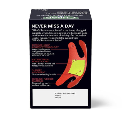 CURAD Performance Series IRONMAN Antibakterielle Finger- und Knöchel-Bandagen mit extremer Haftkraft, flexible Stoffpflaster, Sortiment mit verschiedenen Größen und Farben, 50 Stück